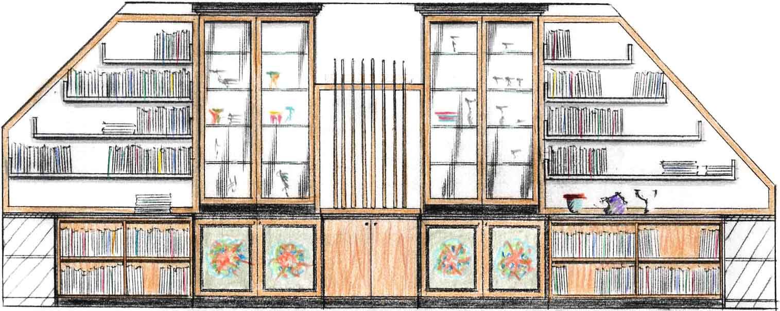 Arbeits- und Billard-Raum - Zeichnung Heinz Hohnstädt